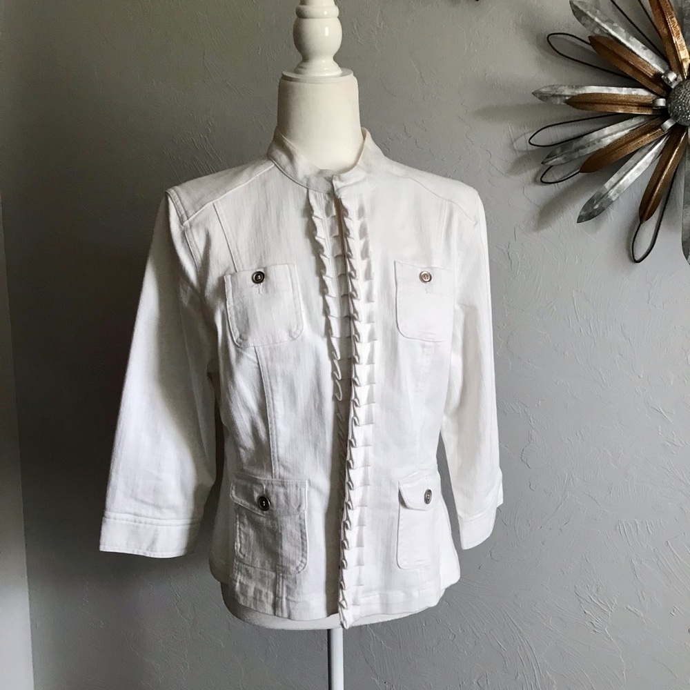 Ruby Rd. White Ruffle-Trim Blazer - image 1